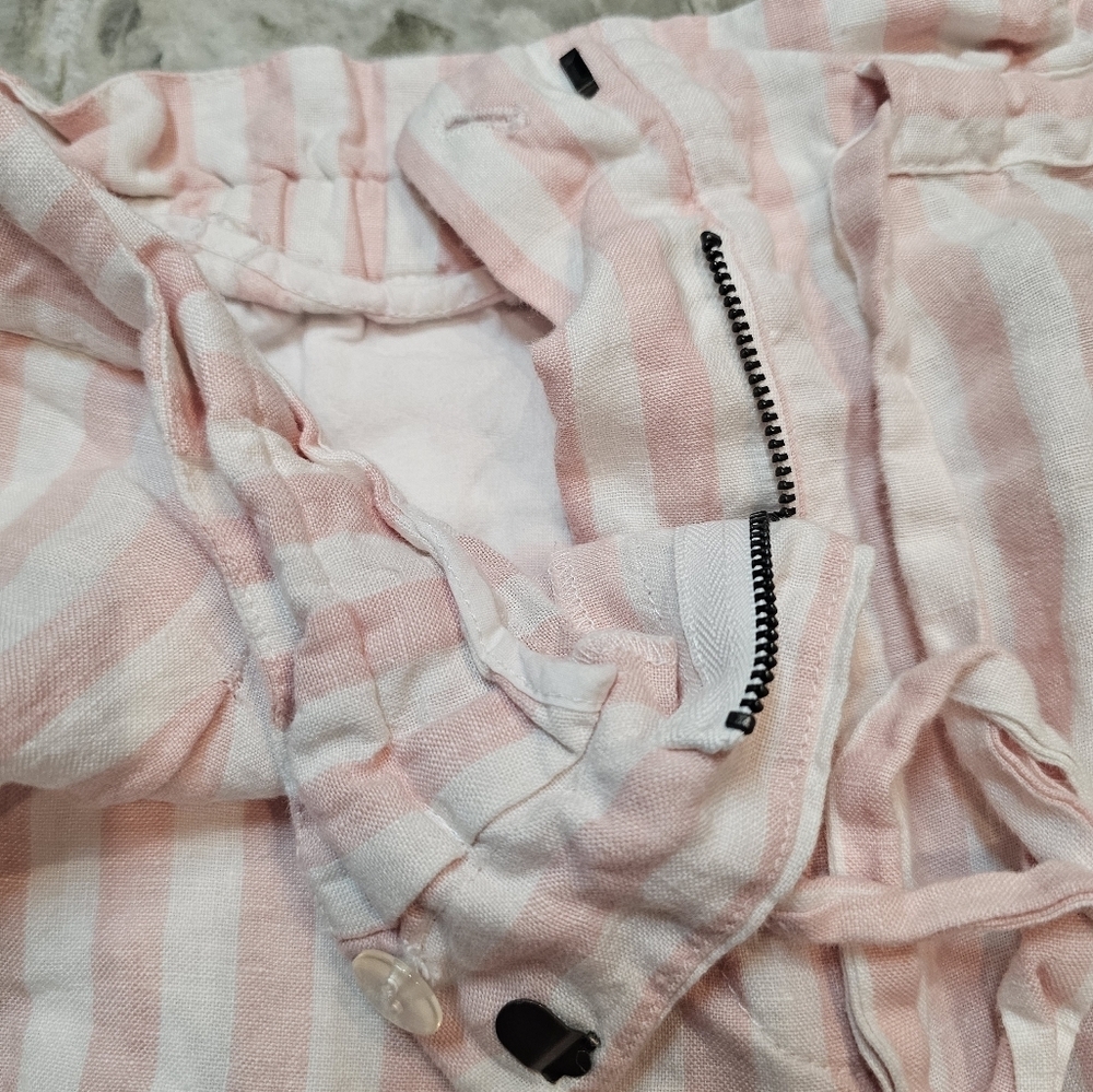 Cynthia Rowley Pink White Striped Linen Blend Shorts Drawstring Casual Large - Picture 5 of 9